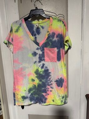 Flamingo super soft neon tie dye v neck tshirt